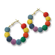 Rainbow woven ball hoop earrings